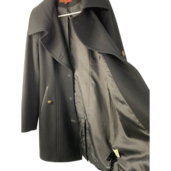 7 for all Mankind Wool Pea coat Black Leather Trim Size Small Button 6629 - Picture 10 of 12